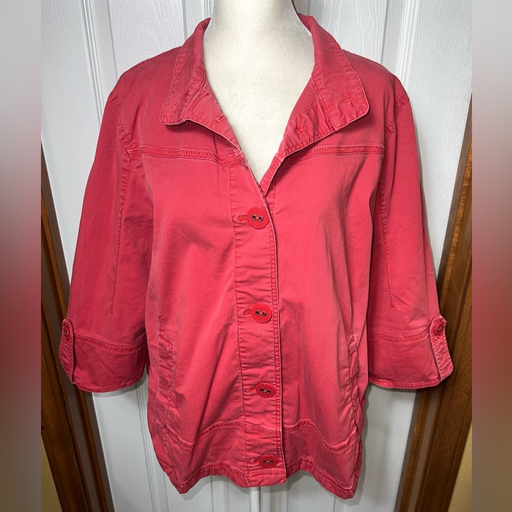 Eddie Bauer Cotton Jacket 3/4 Sleeve Button Utility Field Lightweight Coral XL